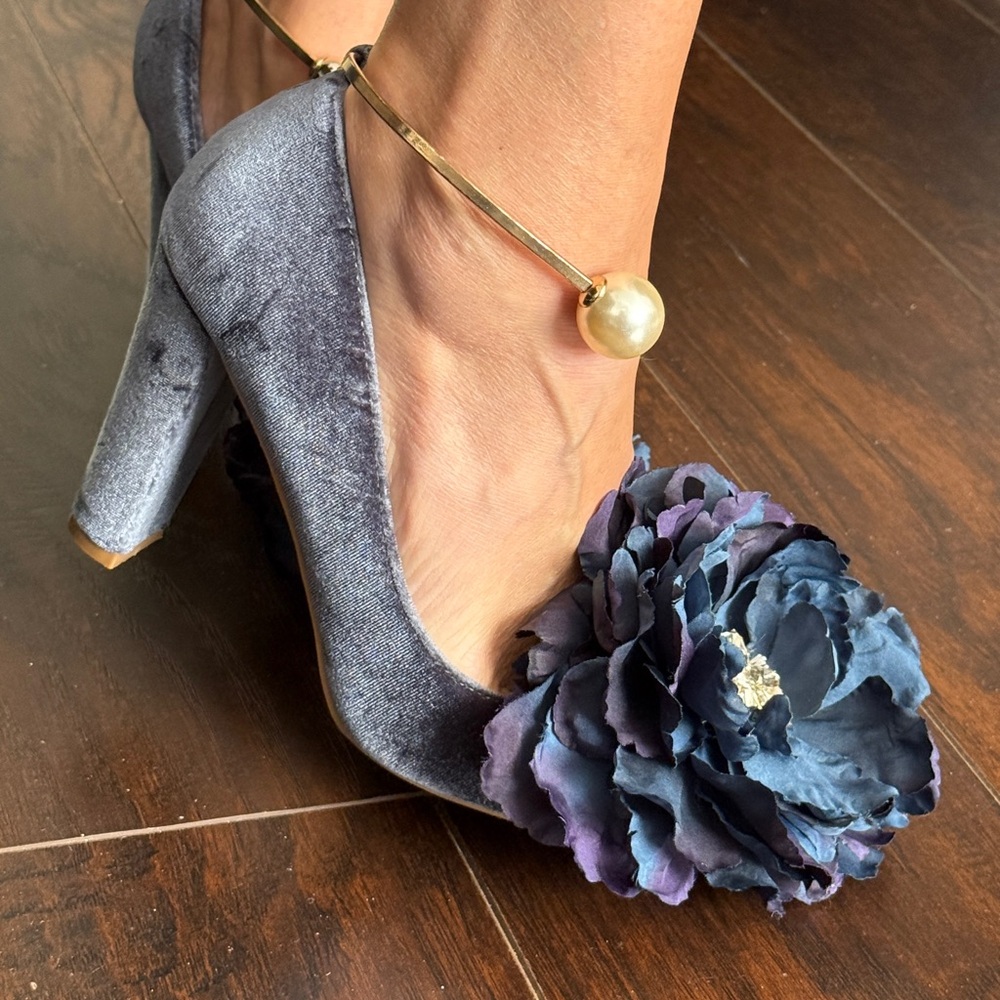 Blue Floral Heels with Gold Anklet